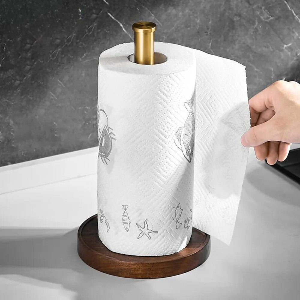 Porte-Essuie-Tout en Bois de Noyer et Acier Inoxydable