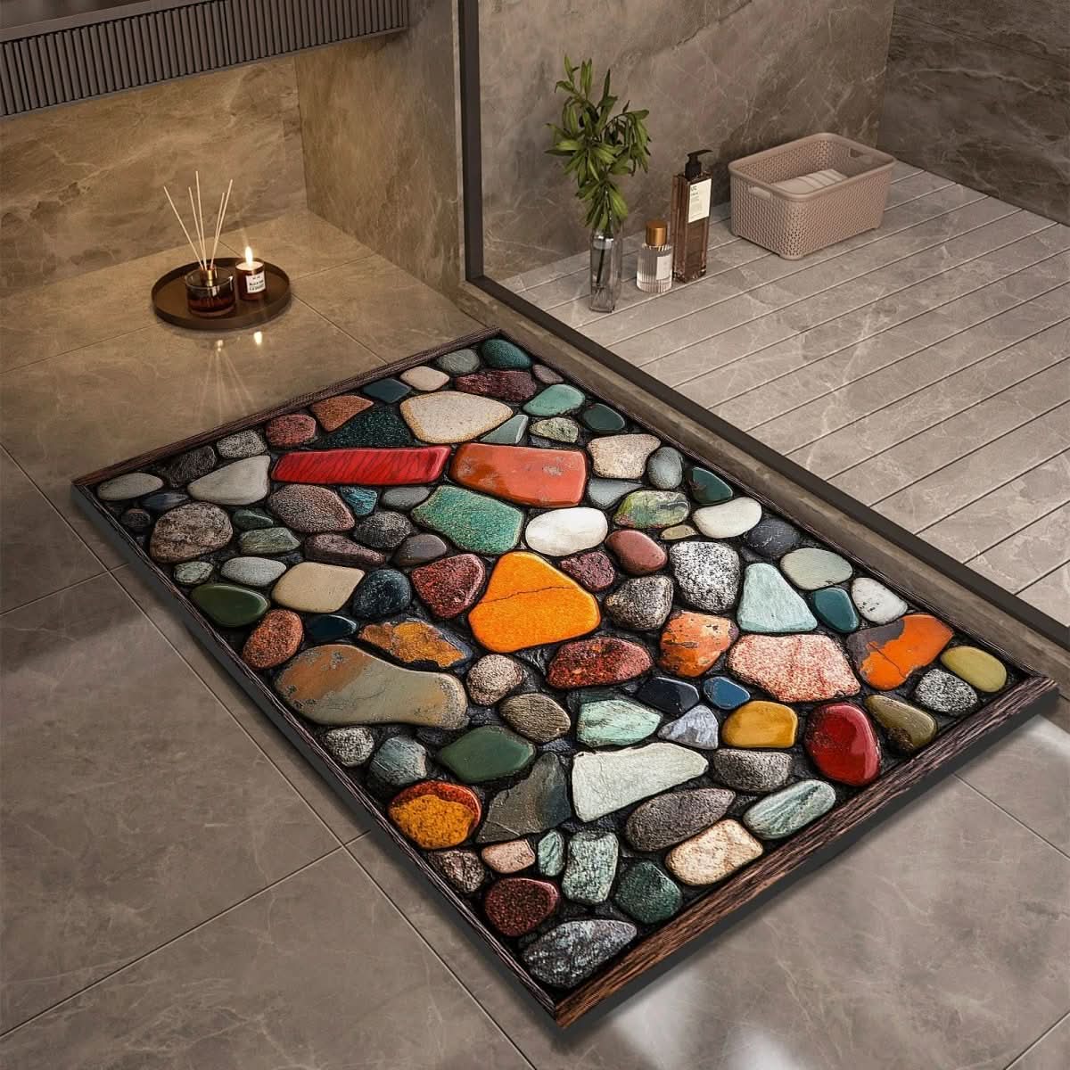 Tapis de Bain en Diatomite Motif Galets Antidérapant