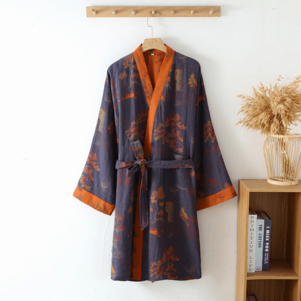 Kimono en Gaze de Coton Unisexe – Peignoir Rétro Léger