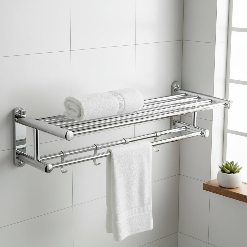Porte-Serviettes Mural en Acier Inoxydable avec Étagère