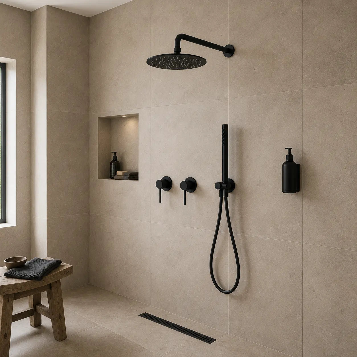 colonne de douche encastrée noir mat salle de bain design