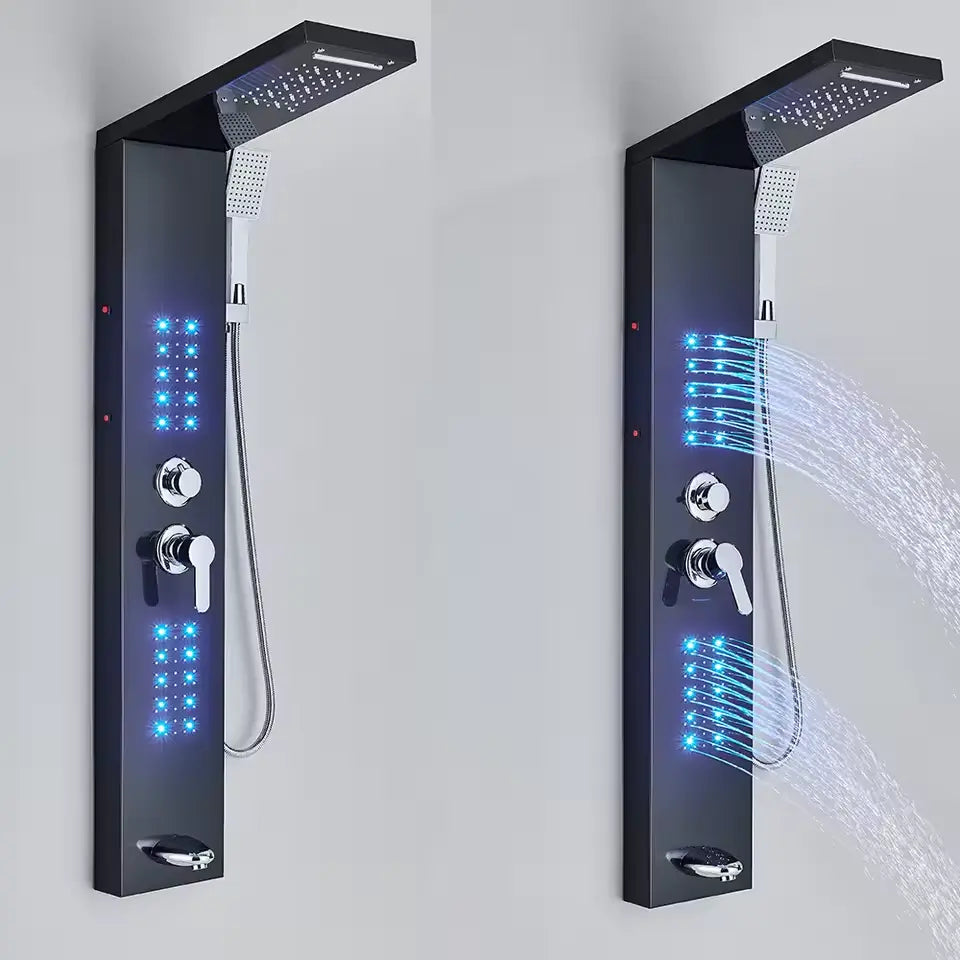 Colonne de douche hydromassante noir mat — détail matière