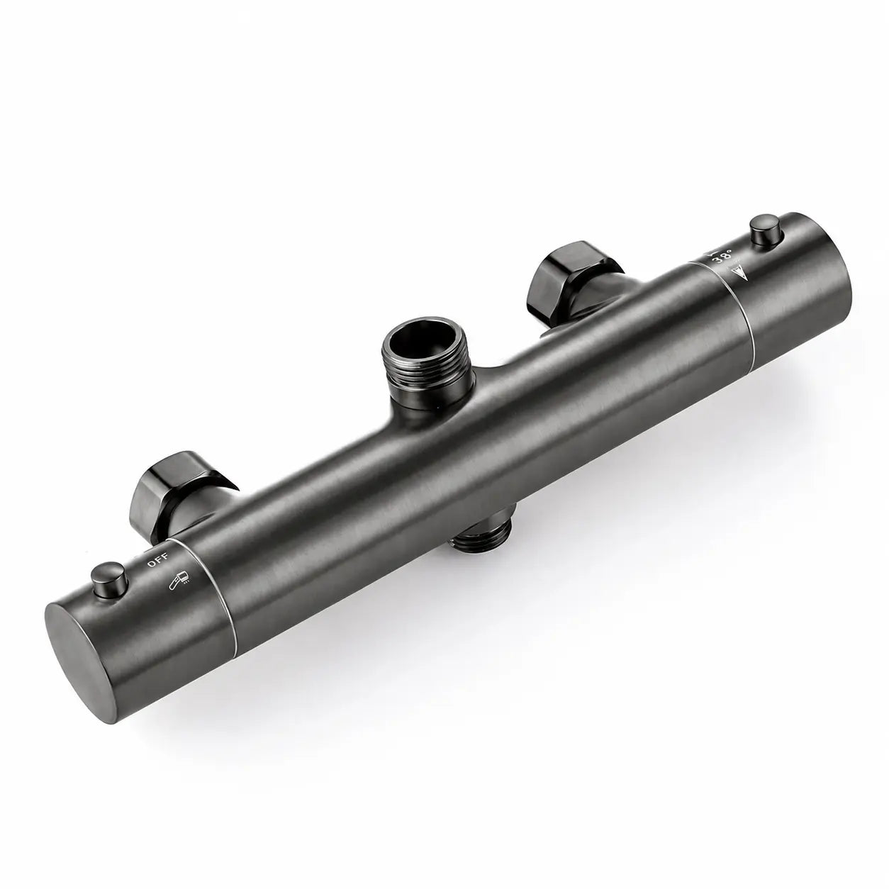 Colonne de douche thermostatique gris brossé — détail matière