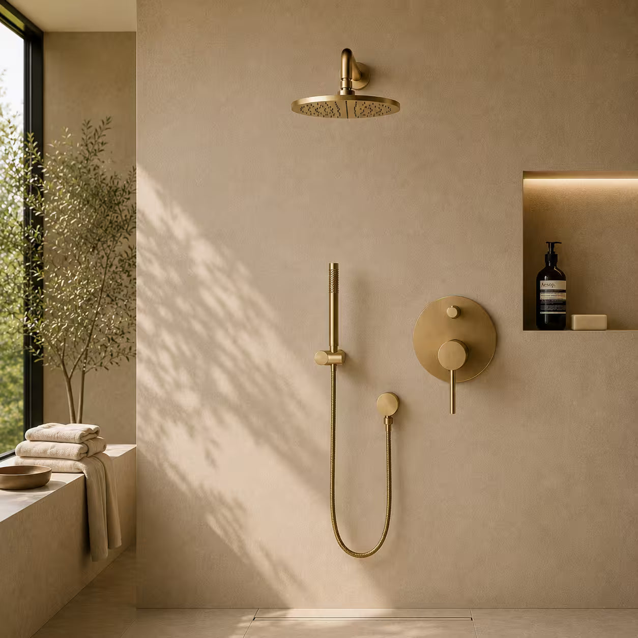 Colonne de douche thermostatique or brossé Image