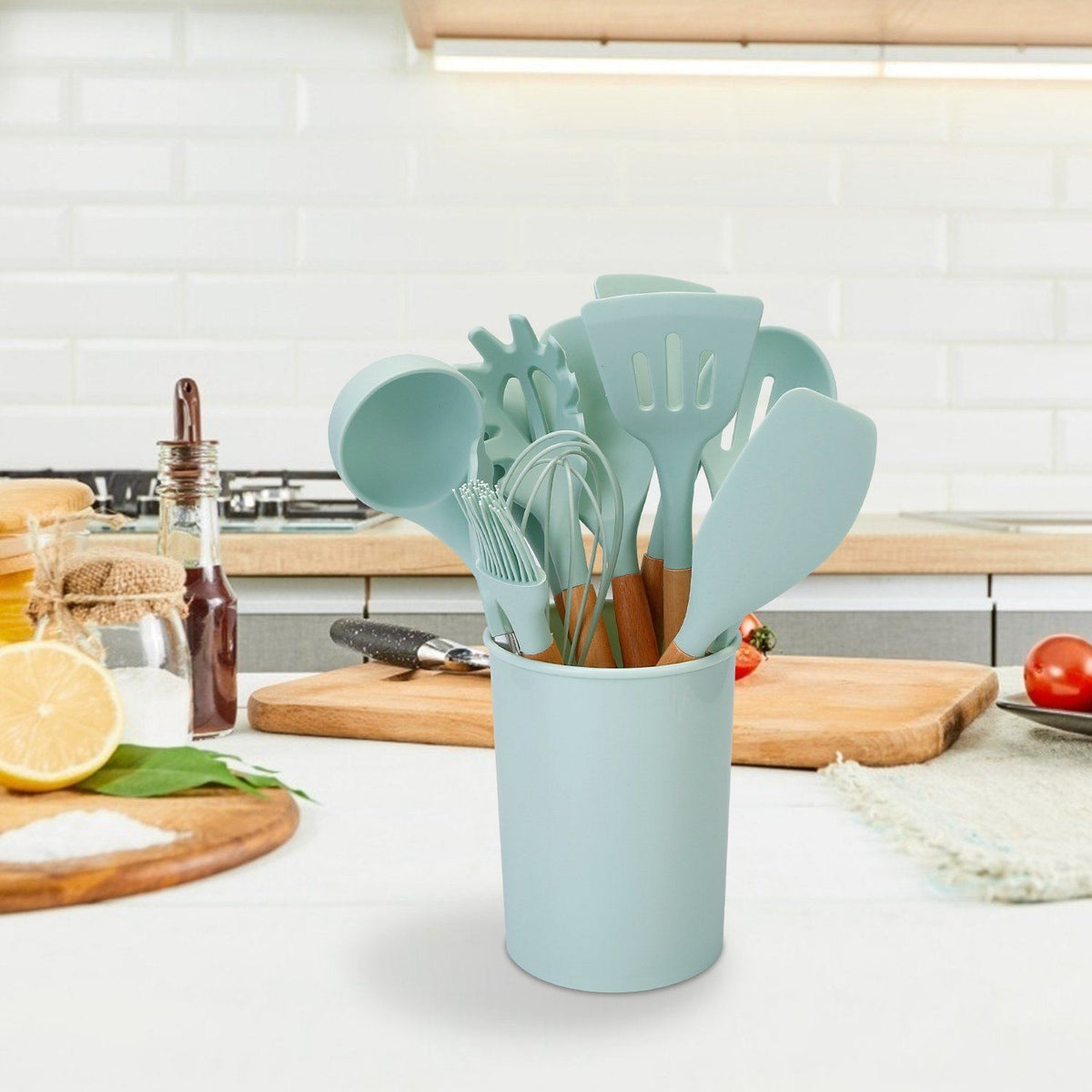 Set d'Ustensiles de Cuisine en Silicone 11 Pièces avec Support