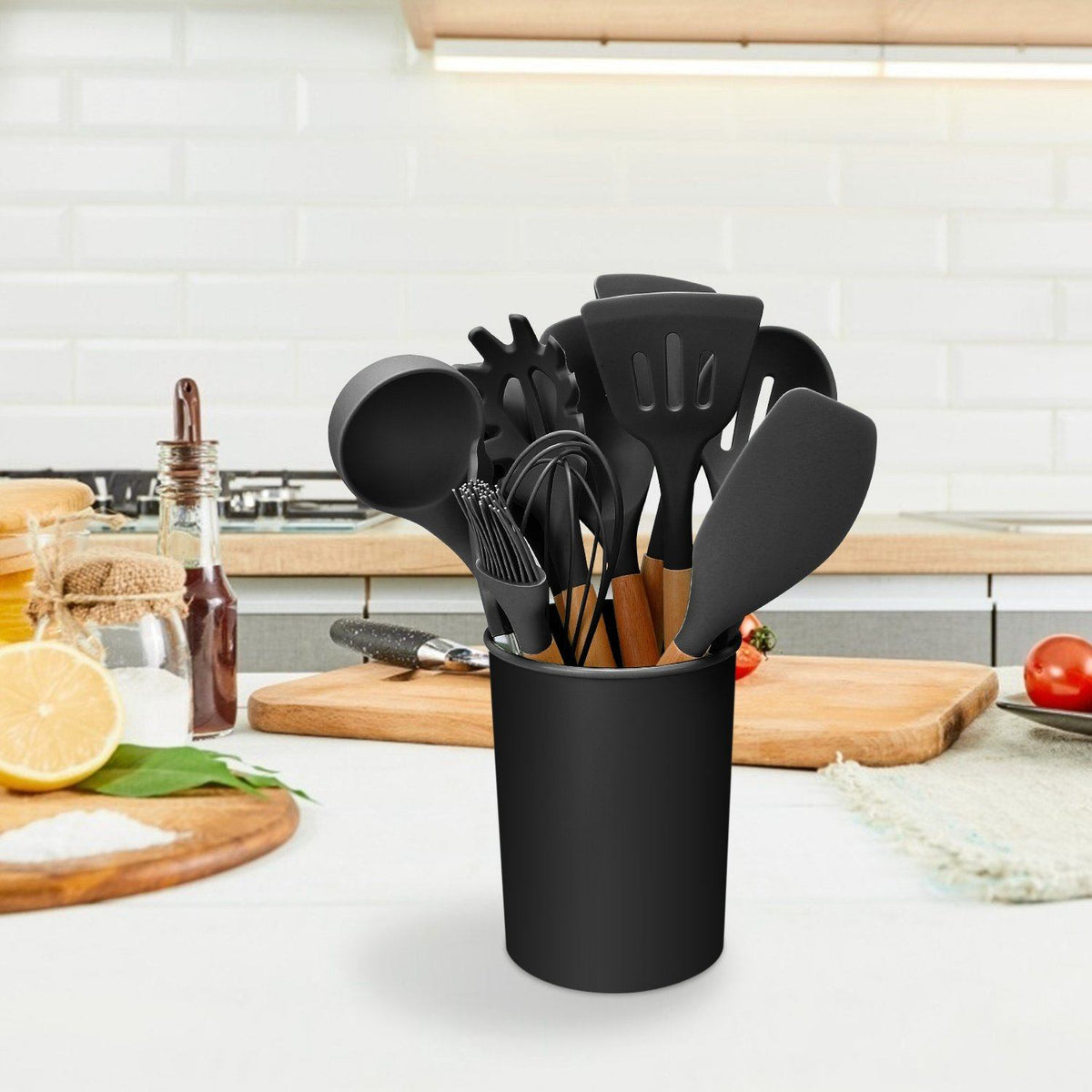 Set d'Ustensiles de Cuisine en Silicone 11 Pièces avec Support