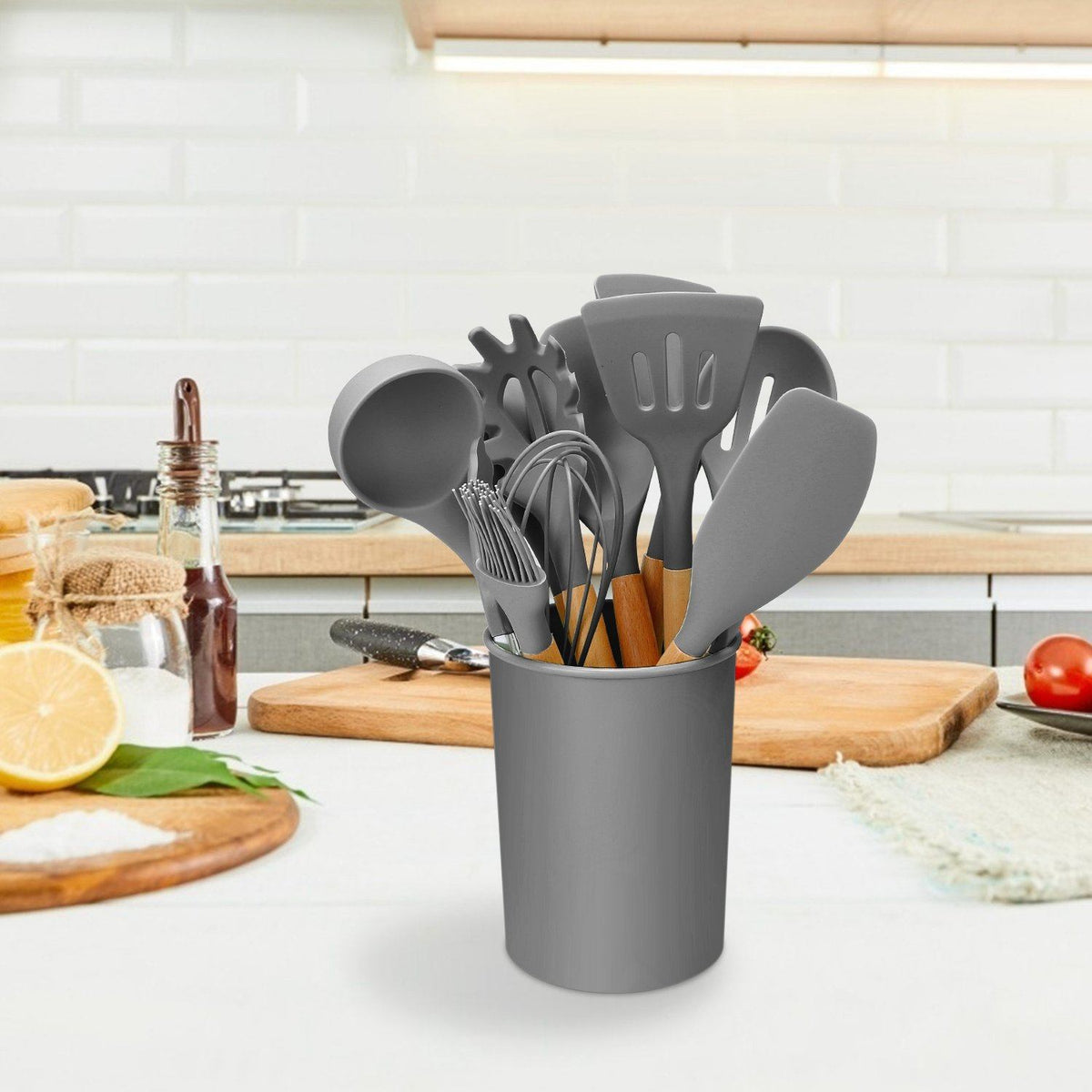 Set d'Ustensiles de Cuisine en Silicone 11 Pièces avec Support