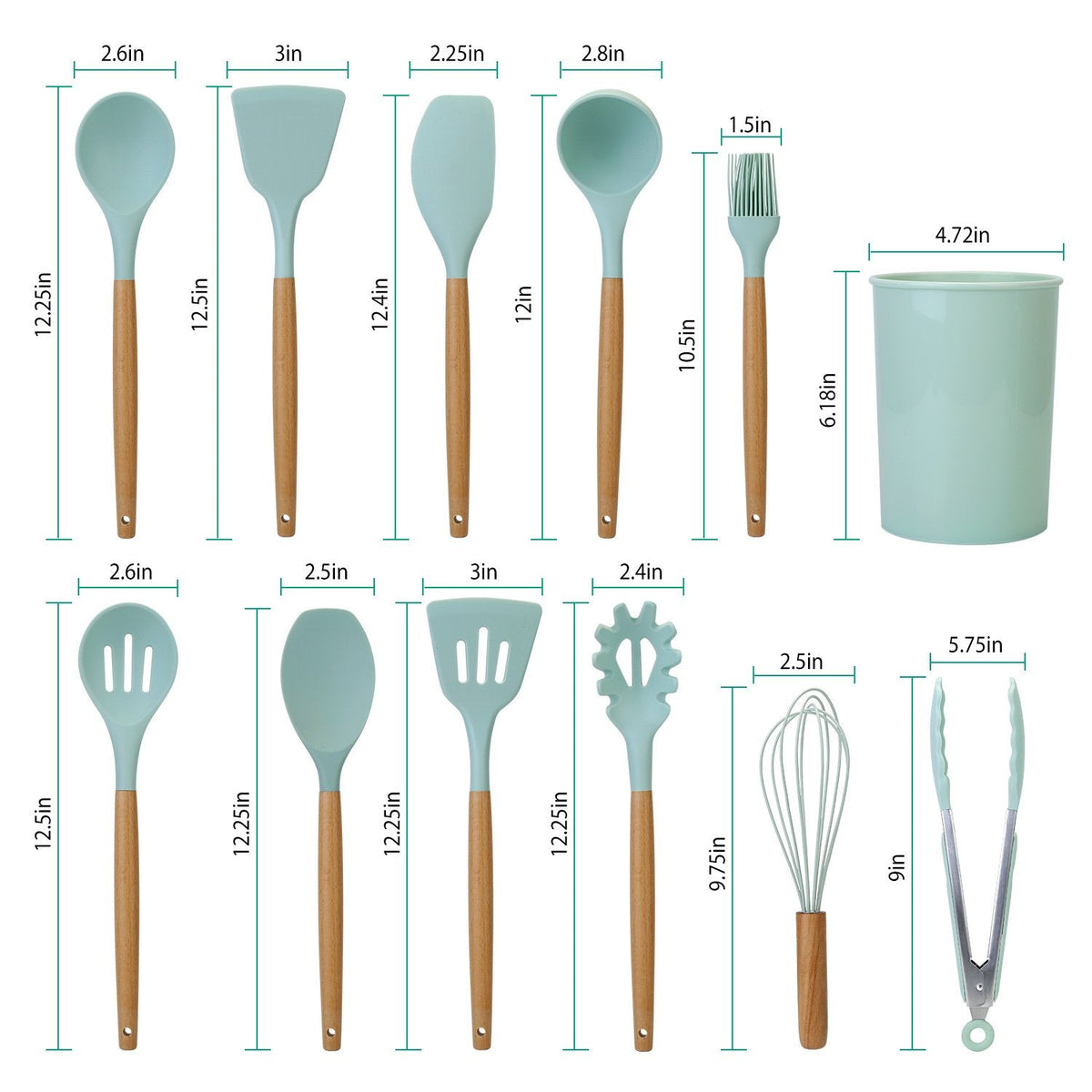 Set d'Ustensiles de Cuisine en Silicone 11 Pièces avec Support
