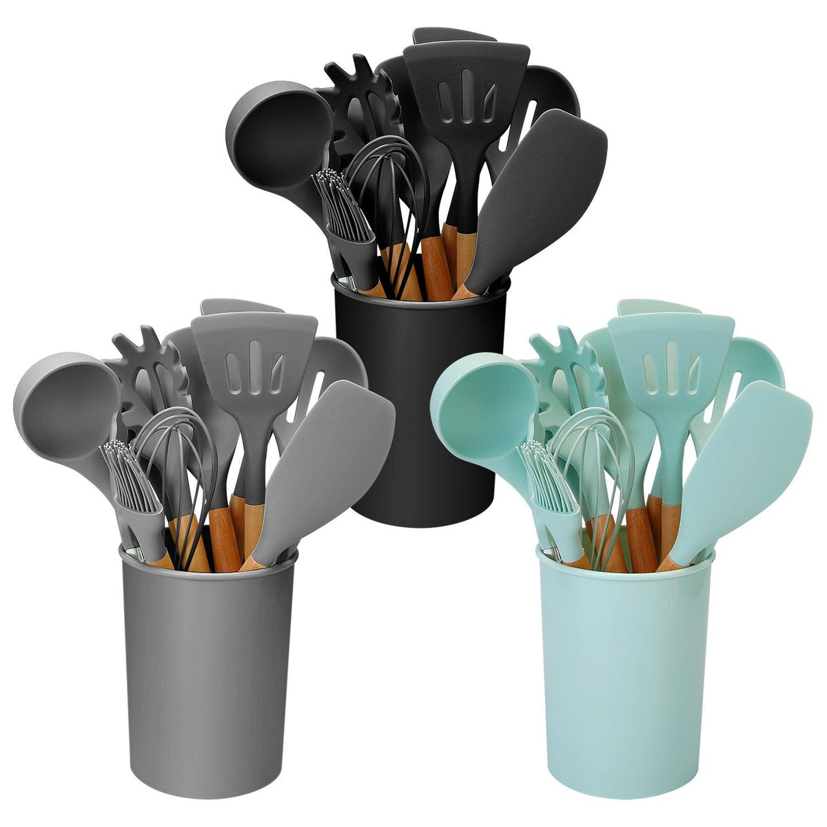 Set d'Ustensiles de Cuisine en Silicone 11 Pièces avec Support