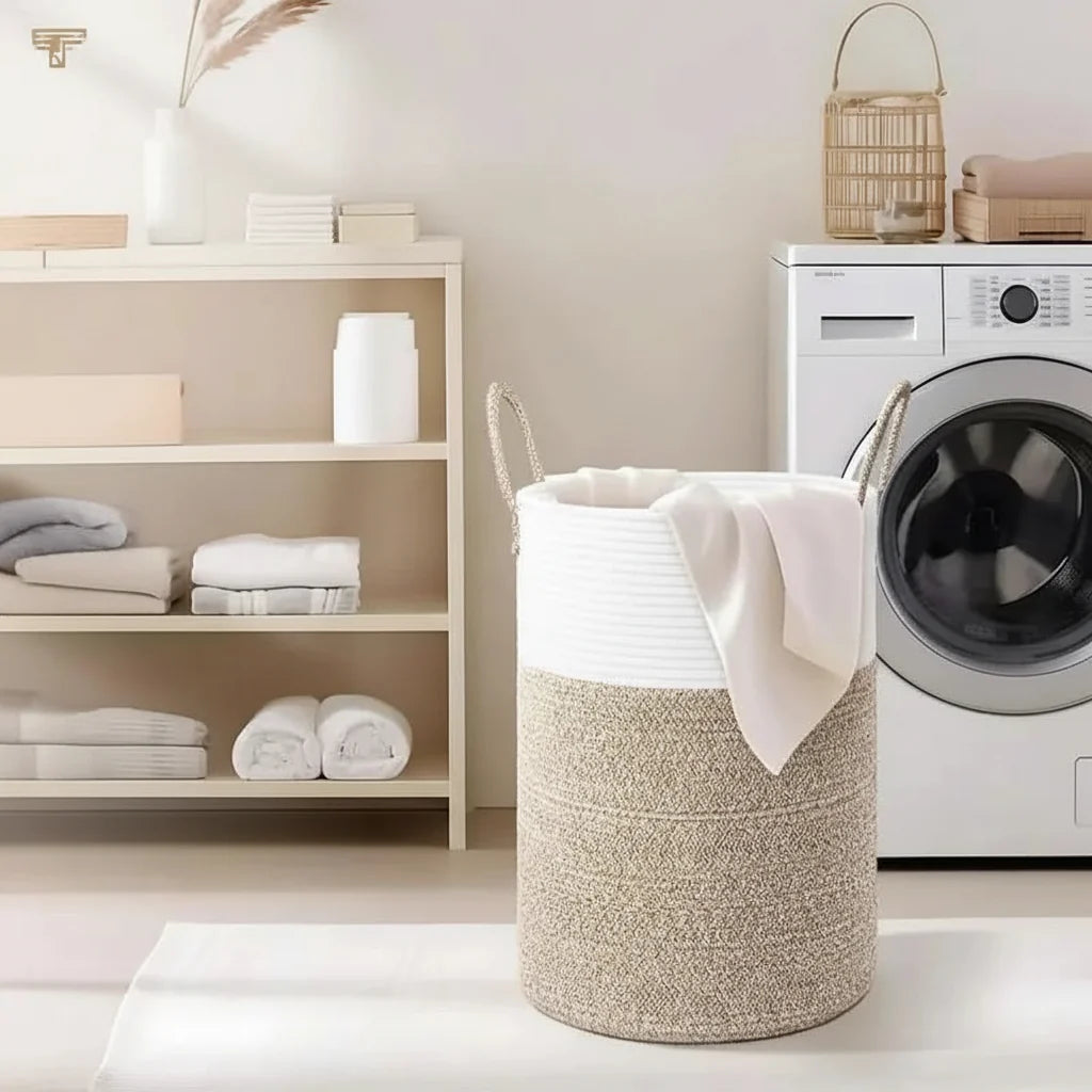Panier à Linge Pliable en Coton avec Poignées