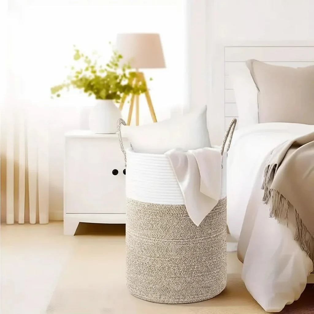 Panier à Linge Pliable en Coton avec Poignées