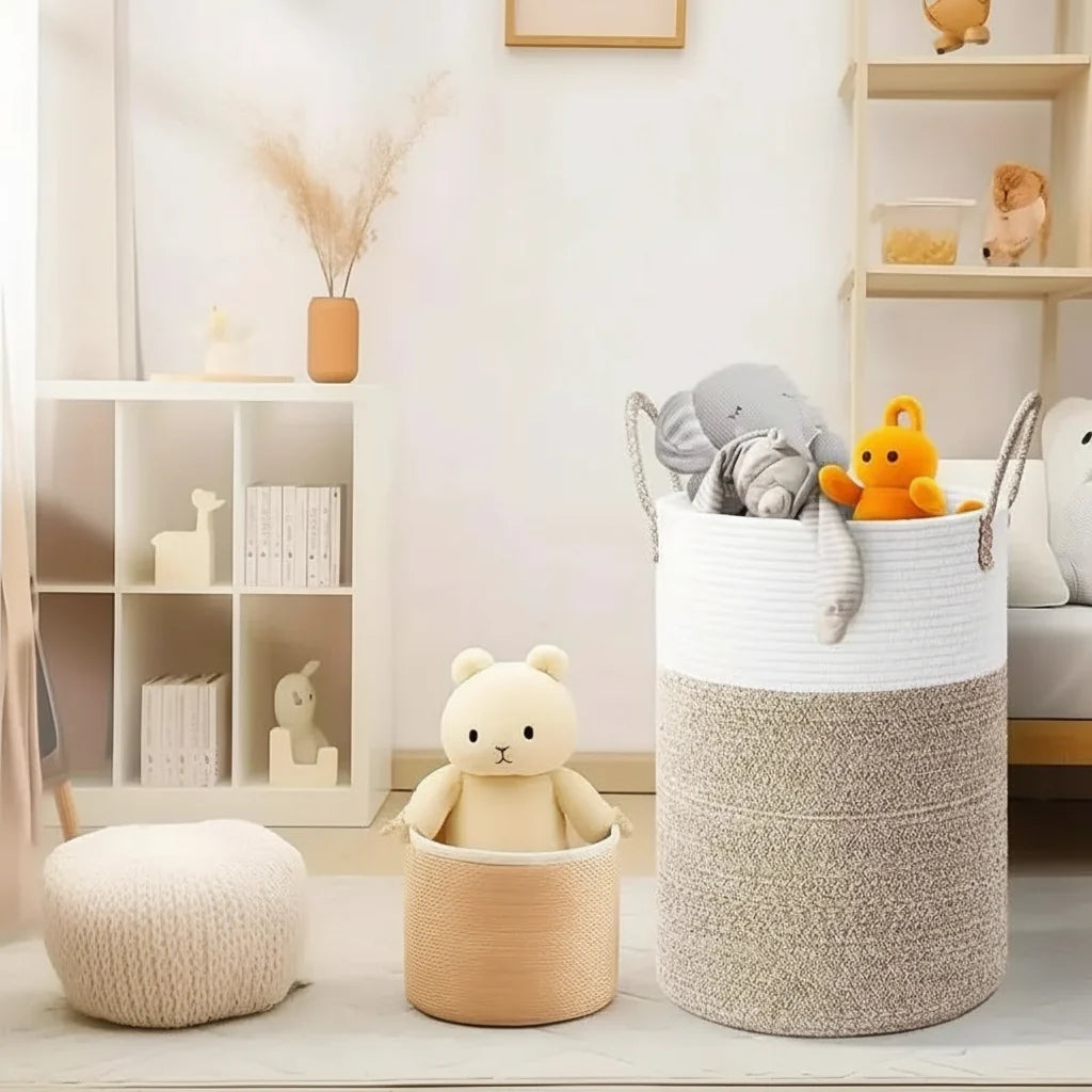 Panier à Linge Pliable en Coton avec Poignées