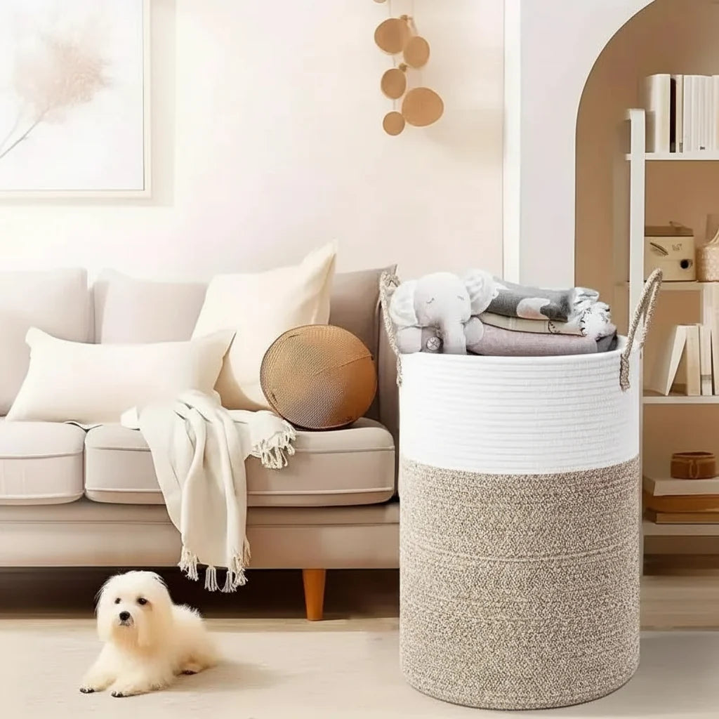 Panier à Linge Pliable en Coton avec Poignées