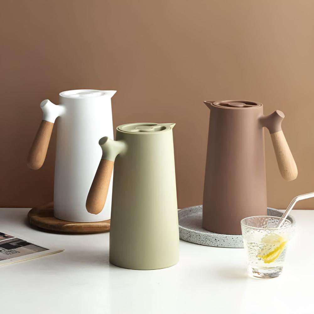 Carafe Isotherme en Acier Inoxydable avec Poignée en Bois