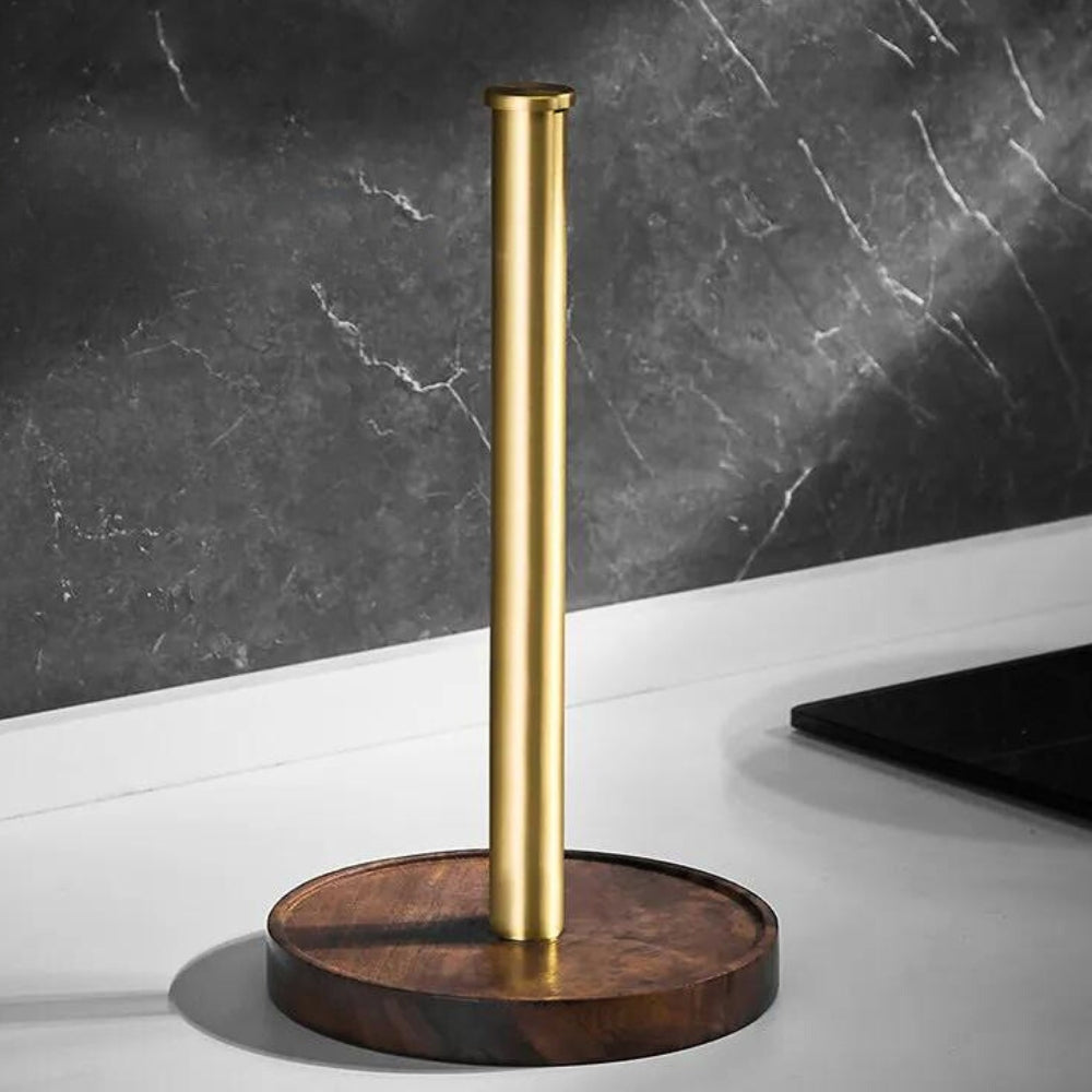 Porte-Essuie-Tout en Bois de Noyer et Acier Inoxydable