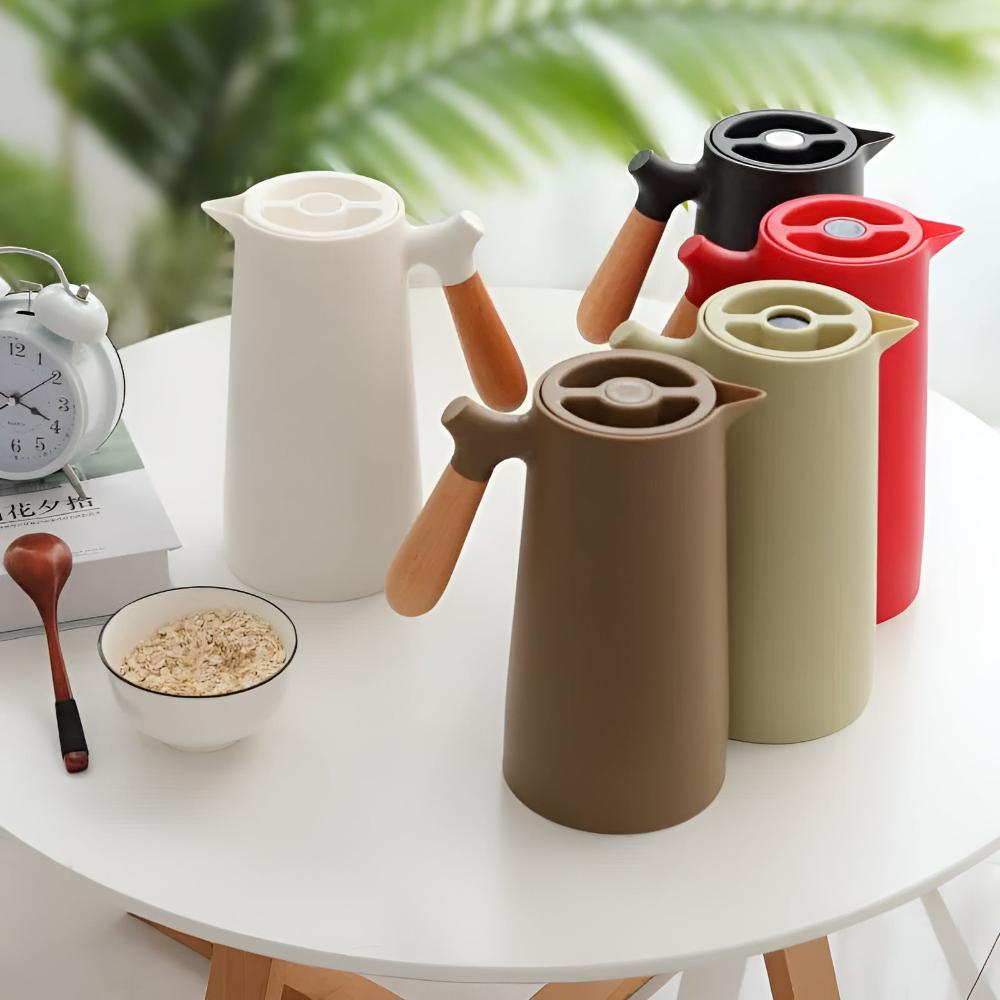 Carafe Isotherme en Acier Inoxydable avec Poignée en Bois