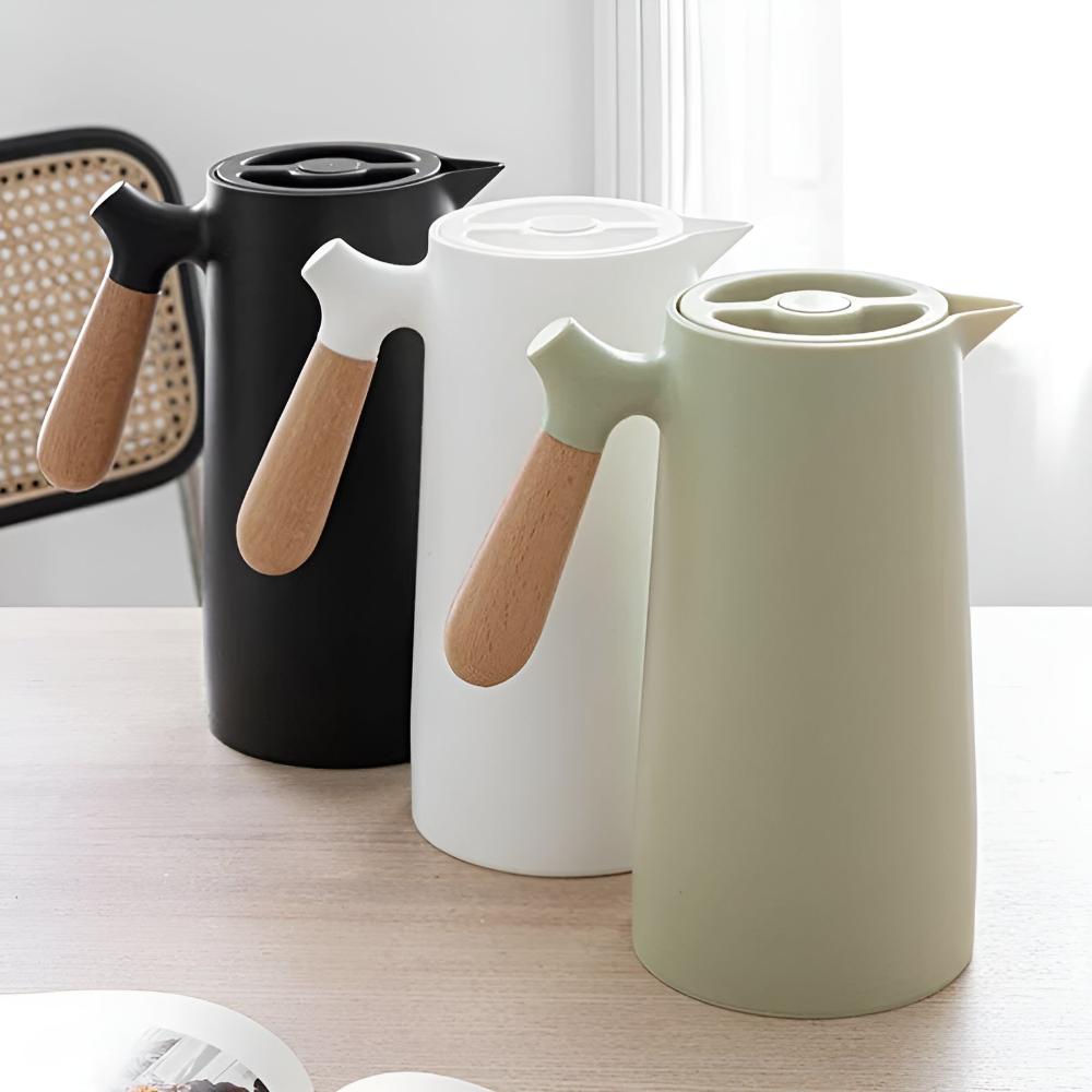 Carafe Isotherme en Acier Inoxydable avec Poignée en Bois