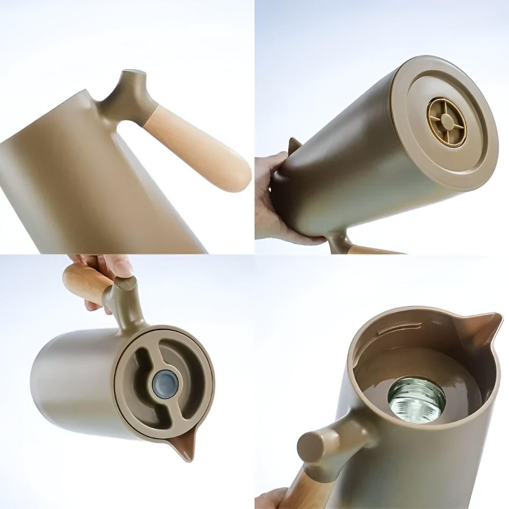 Carafe Isotherme en Acier Inoxydable avec Poignée en Bois