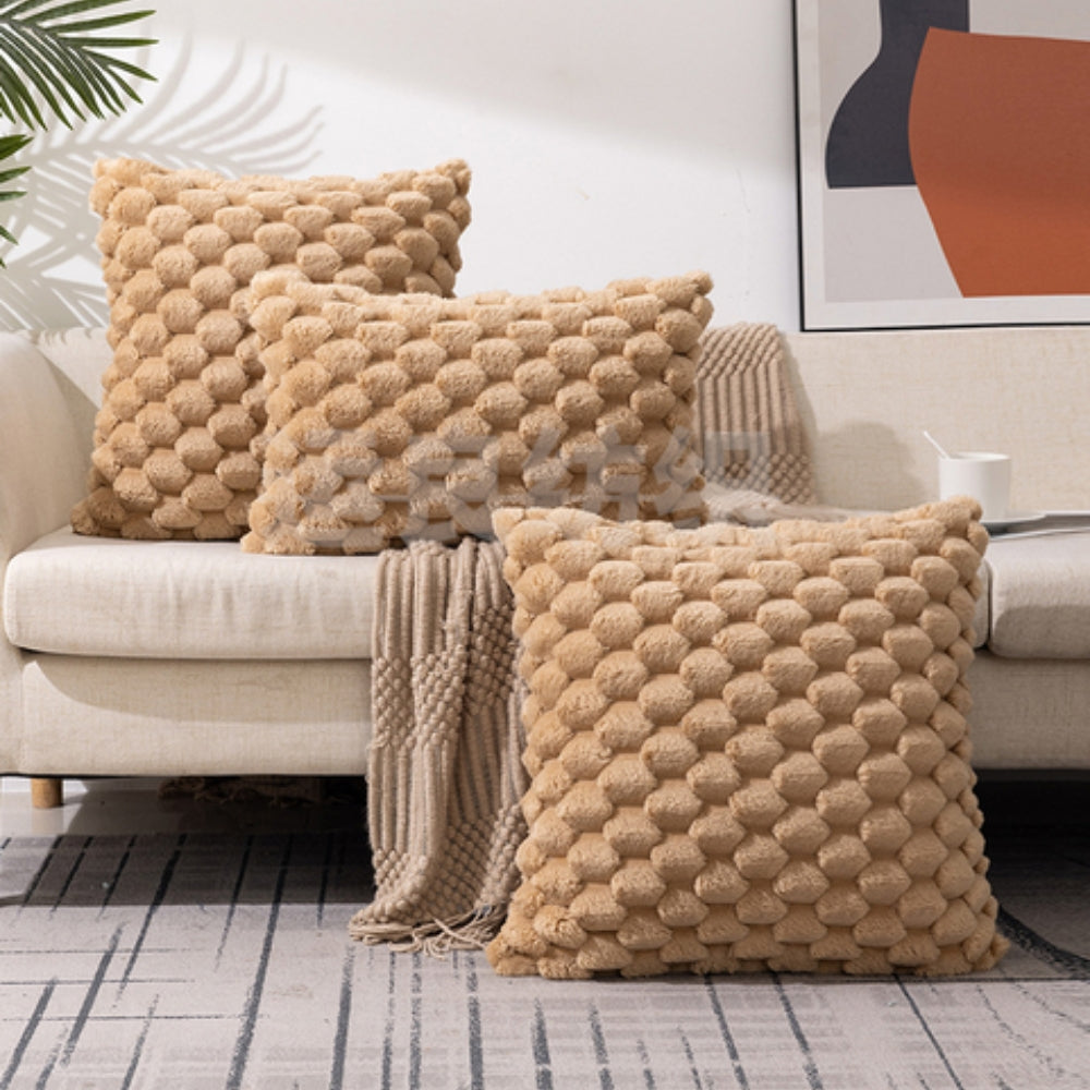 Housse de Coussin à Texture 3D Relief – Douce et Zippée
