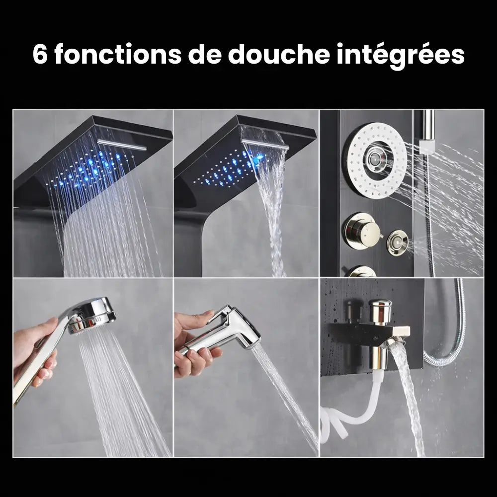 6 fonctions de la colonne de douche hydromassante noir mat 
