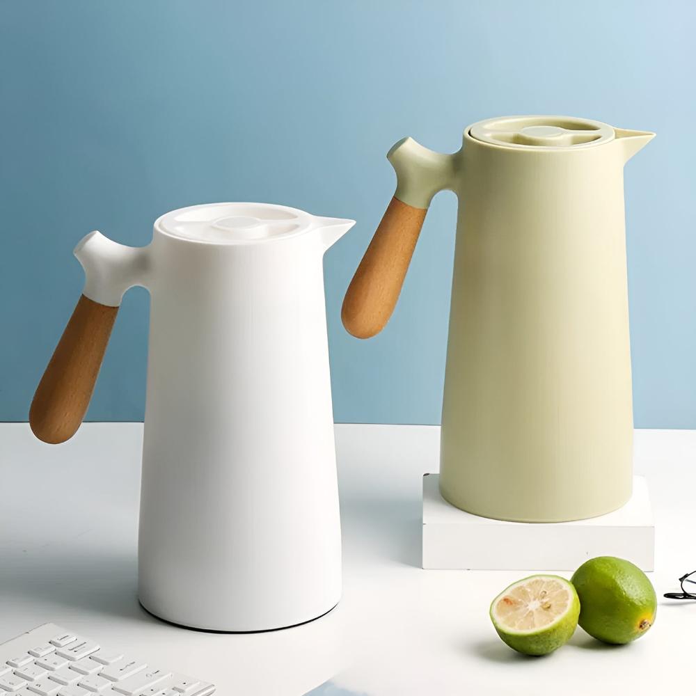 Carafe Isotherme en Acier Inoxydable avec Poignée en Bois