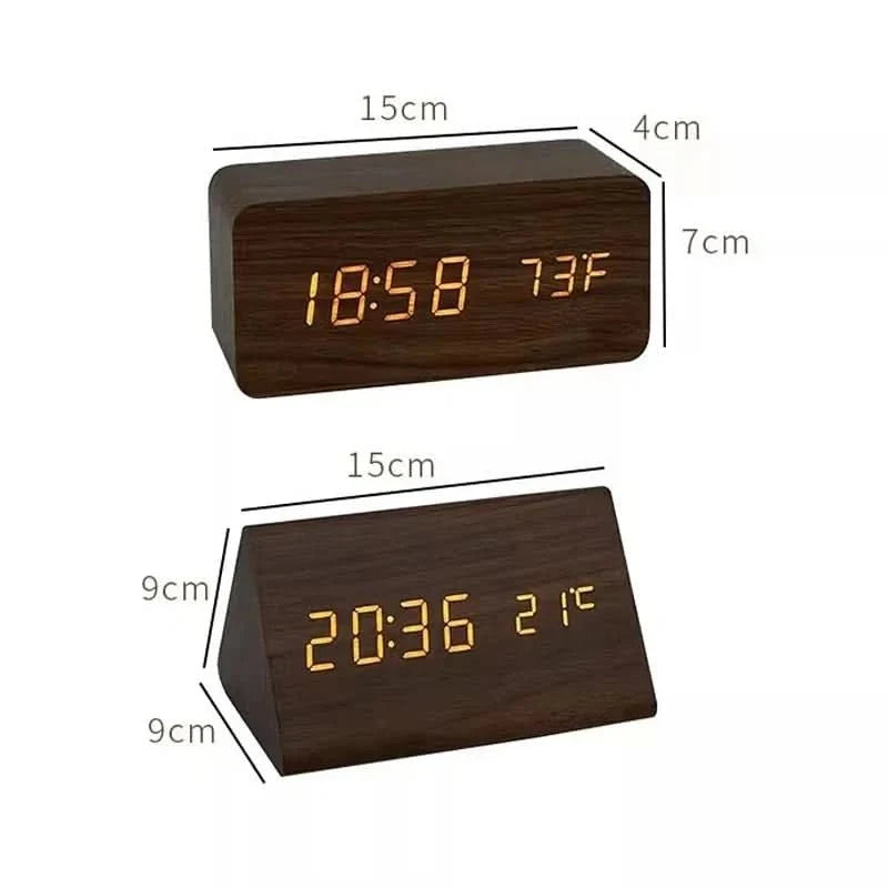 Réveil LED Effet Bois avec Température et Triple Alarme