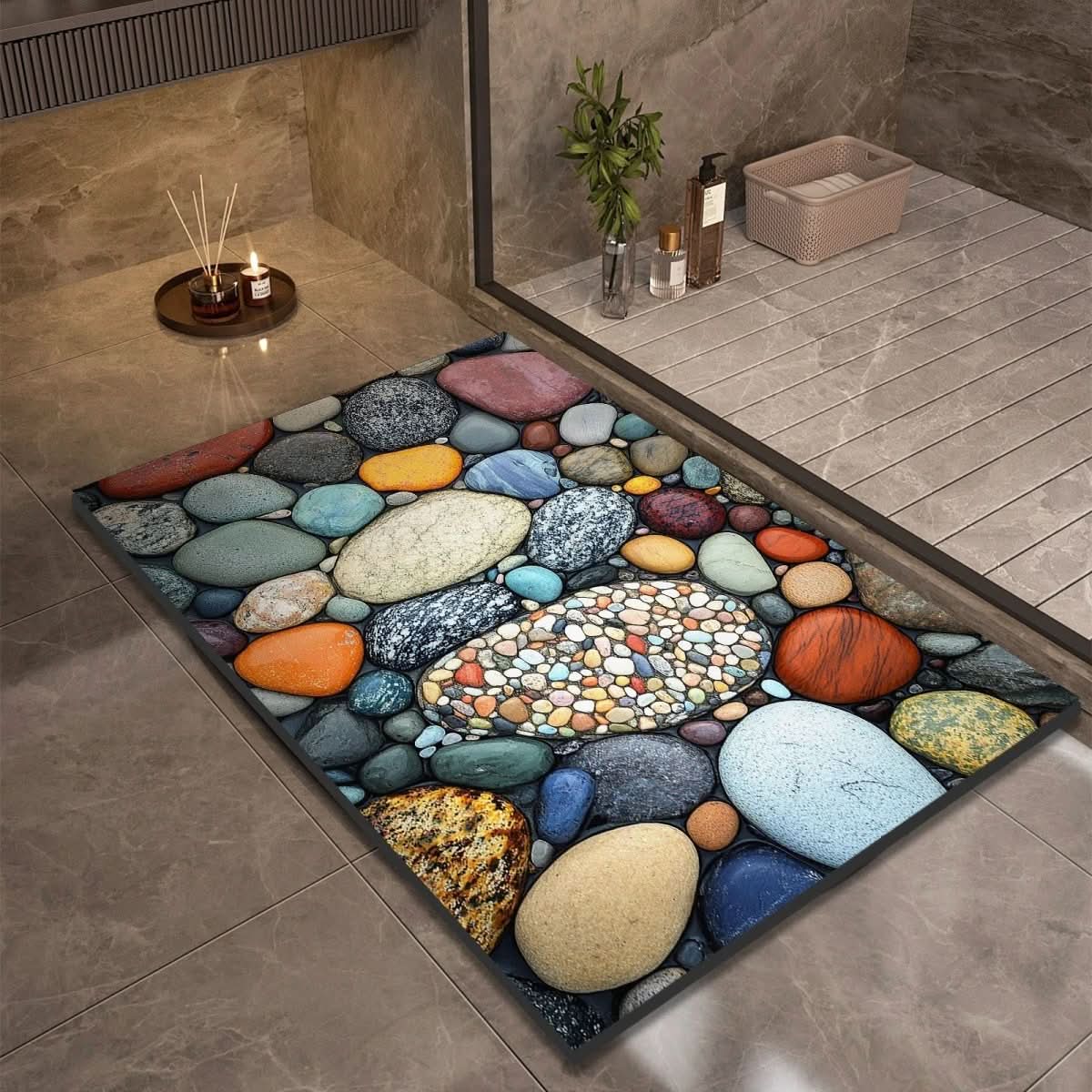Tapis de Bain en Diatomite Motif Galets Antidérapant