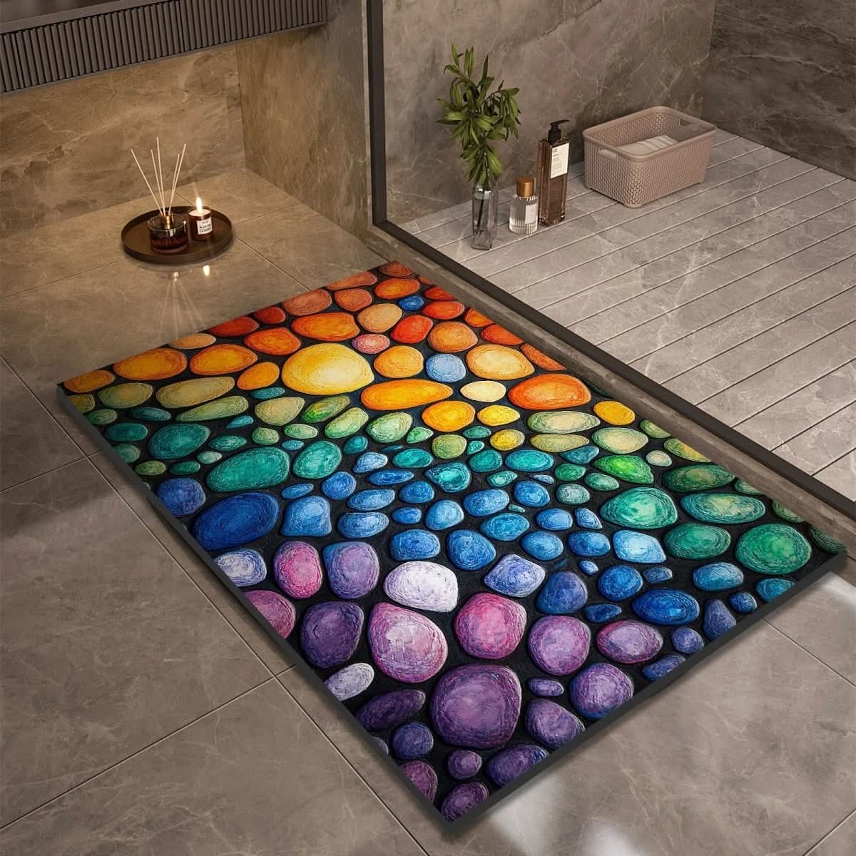 Tapis de Bain en Diatomite Motif Galets Antidérapant