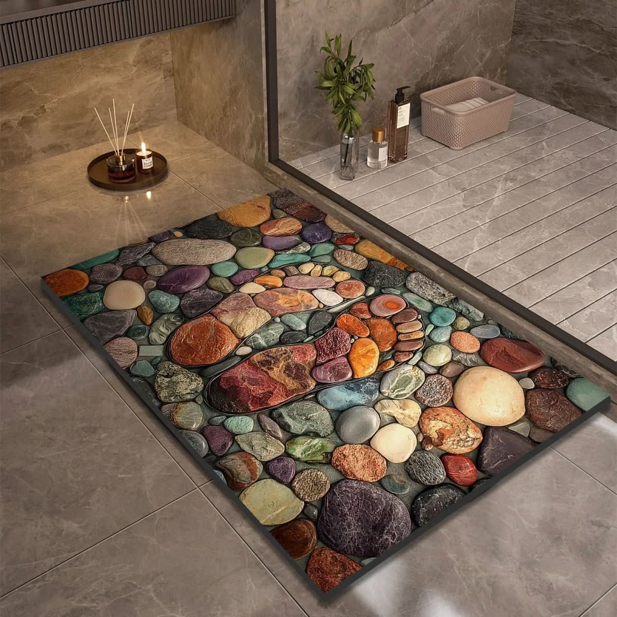 Tapis de Bain en Diatomite Motif Galets Antidérapant