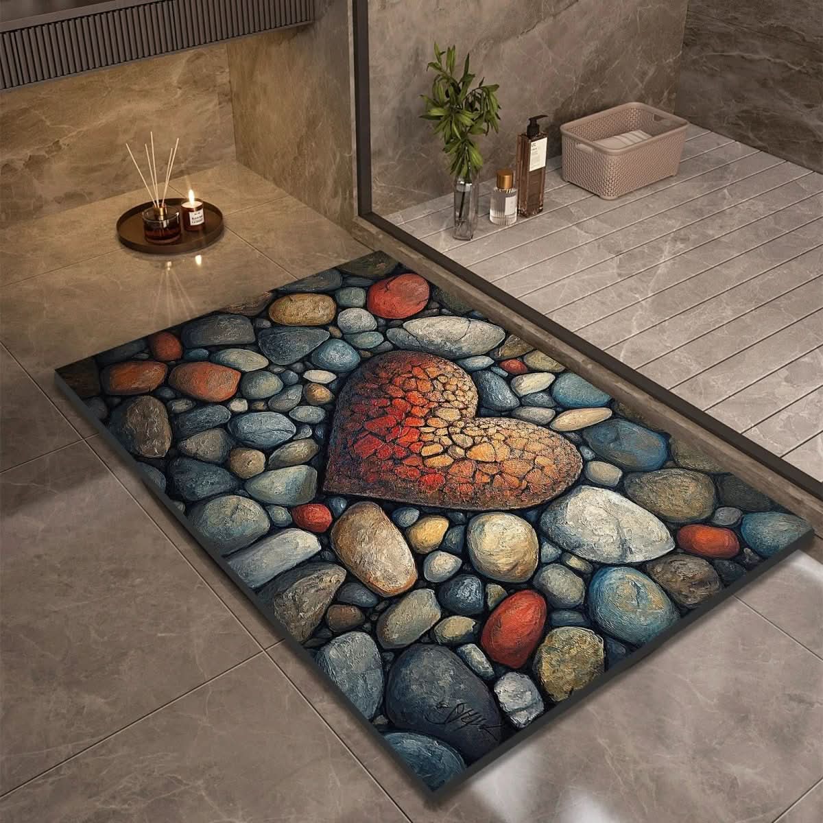 Tapis de Bain en Diatomite Motif Galets Antidérapant
