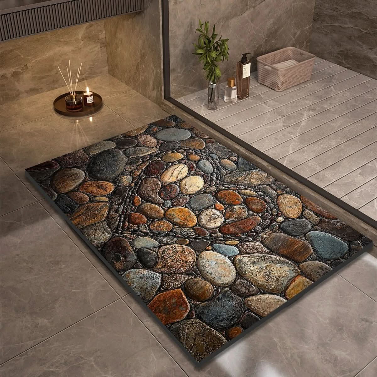 Tapis de Bain en Diatomite Motif Galets Antidérapant