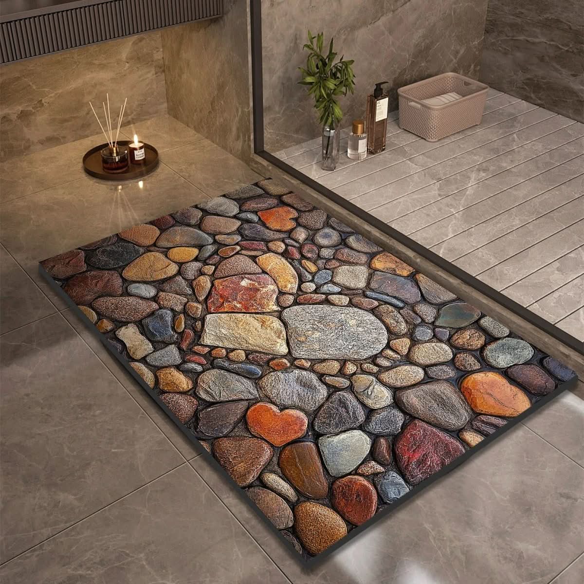 Tapis de Bain en Diatomite Motif Galets Antidérapant