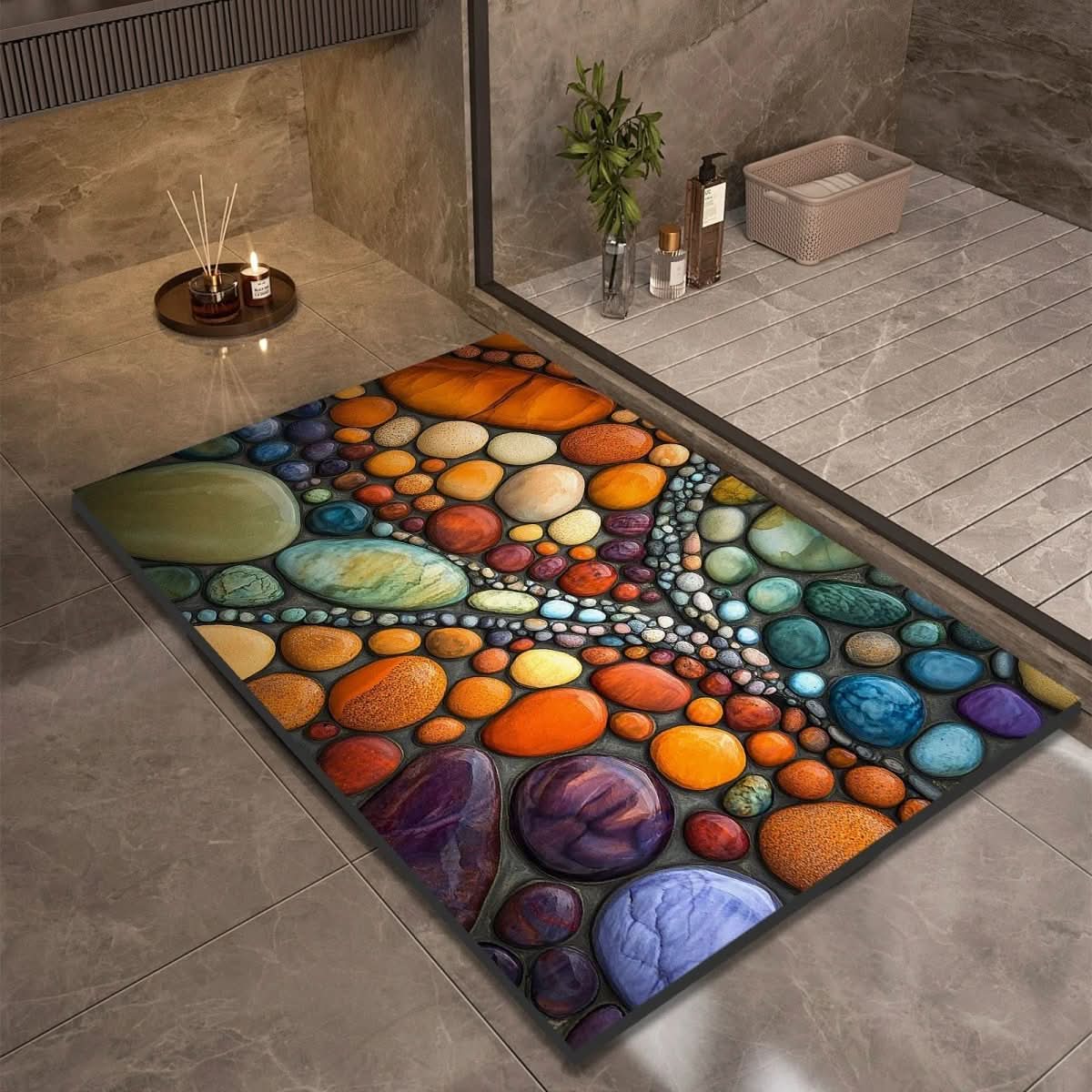 Tapis de Bain en Diatomite Motif Galets Antidérapant