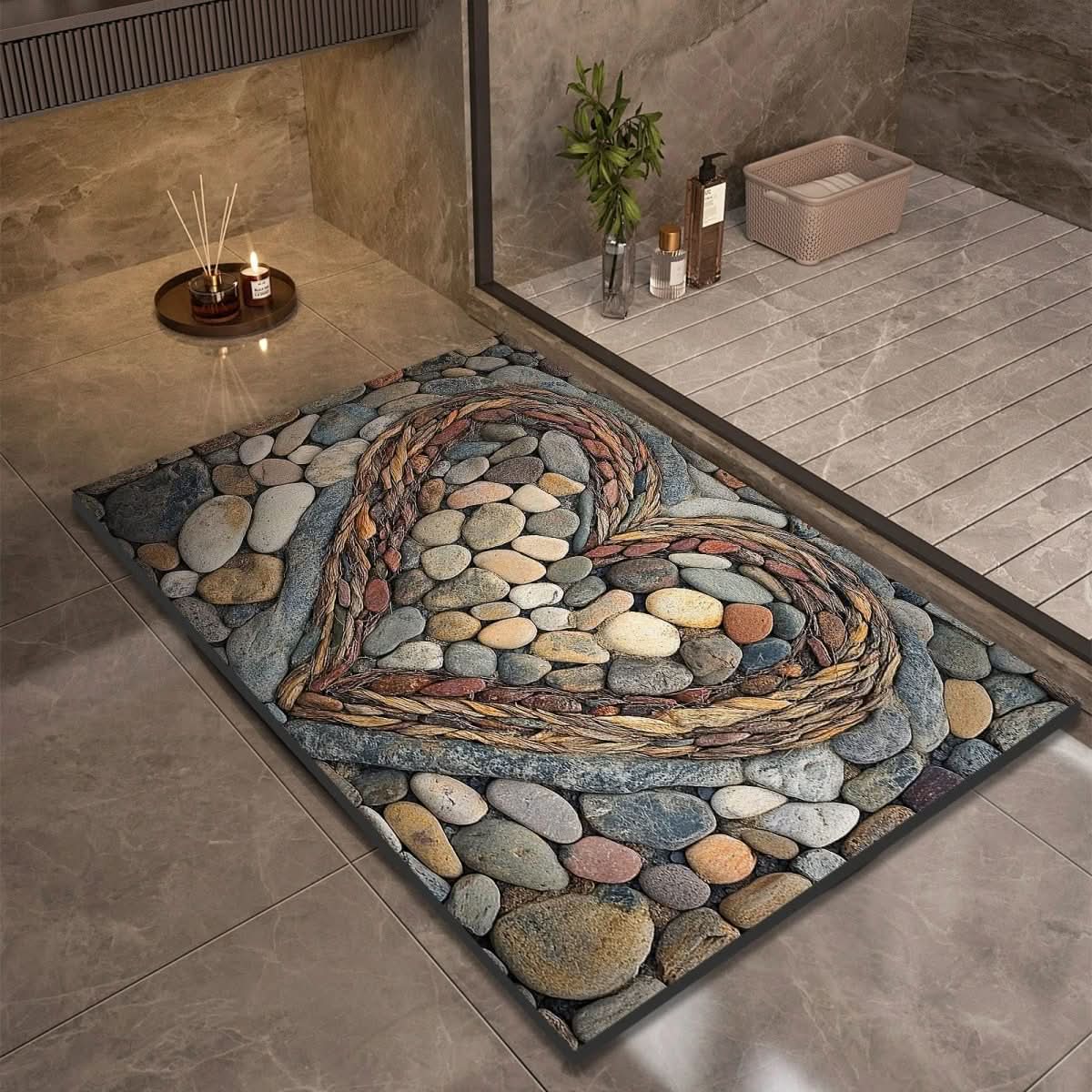 Tapis de Bain en Diatomite Motif Galets Antidérapant