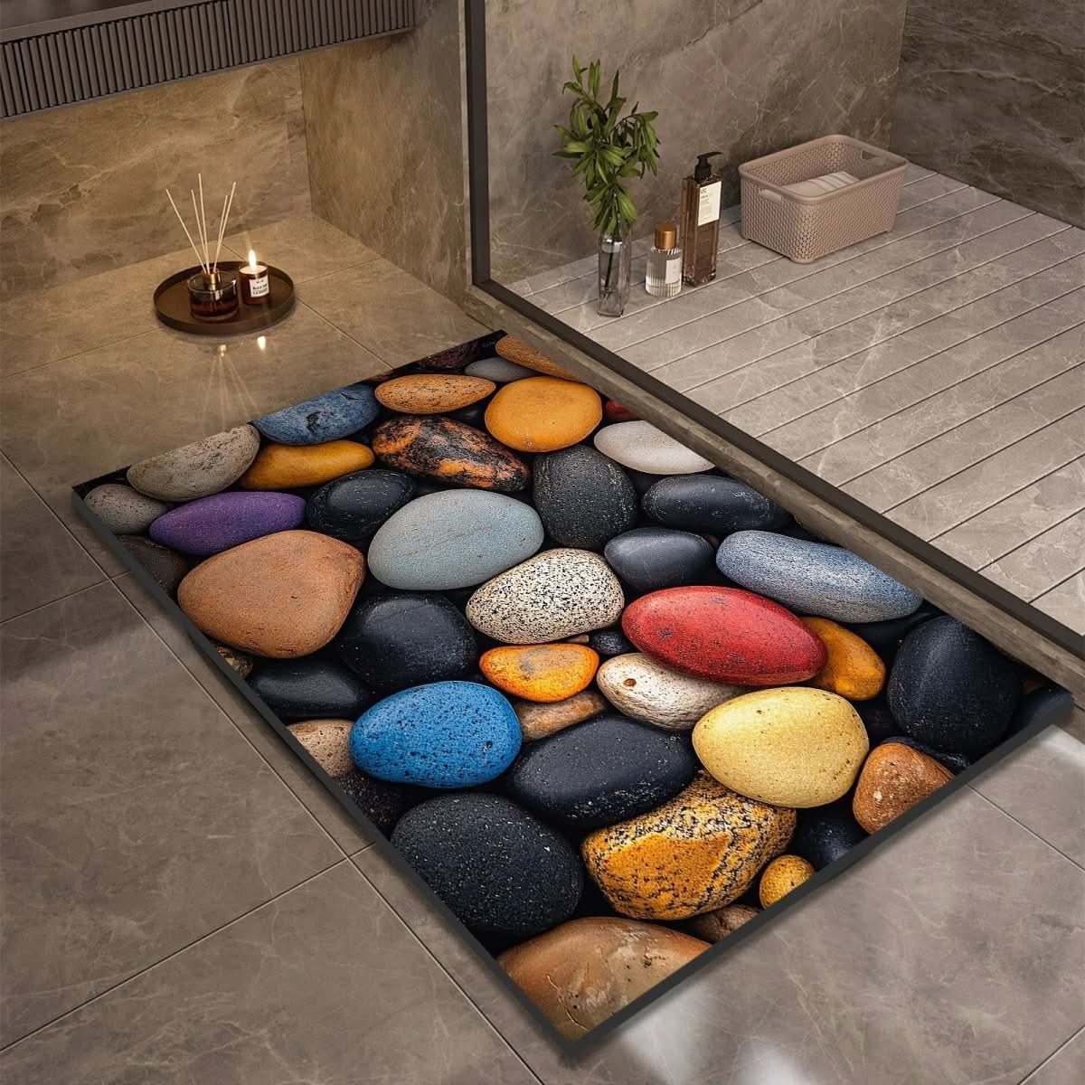 Tapis de Bain en Diatomite Motif Galets Antidérapant