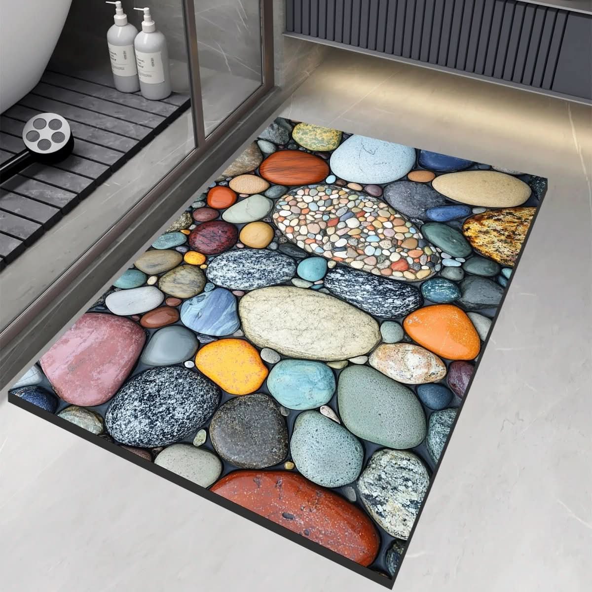 Tapis de Bain en Diatomite Motif Galets Antidérapant