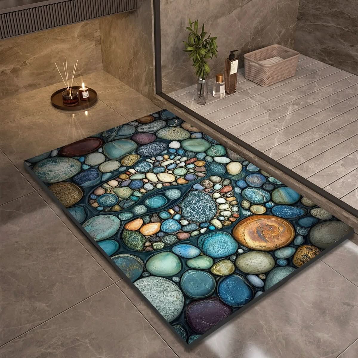 Tapis de Bain en Diatomite Motif Galets Antidérapant