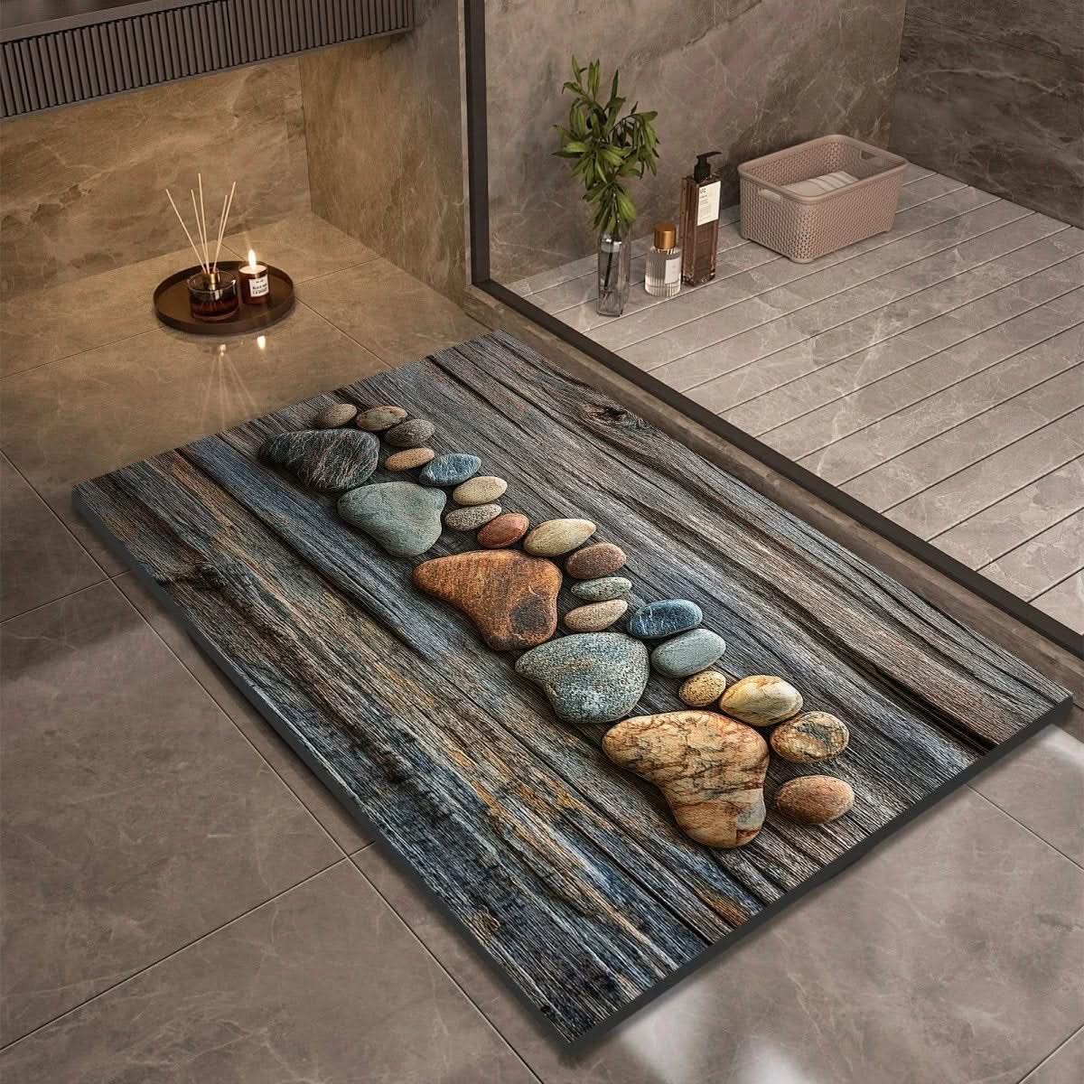 Tapis de Bain en Diatomite Motif Galets Antidérapant