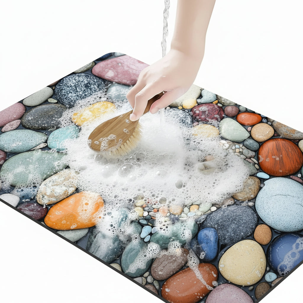 Tapis de Bain en Diatomite Motif Galets Antidérapant