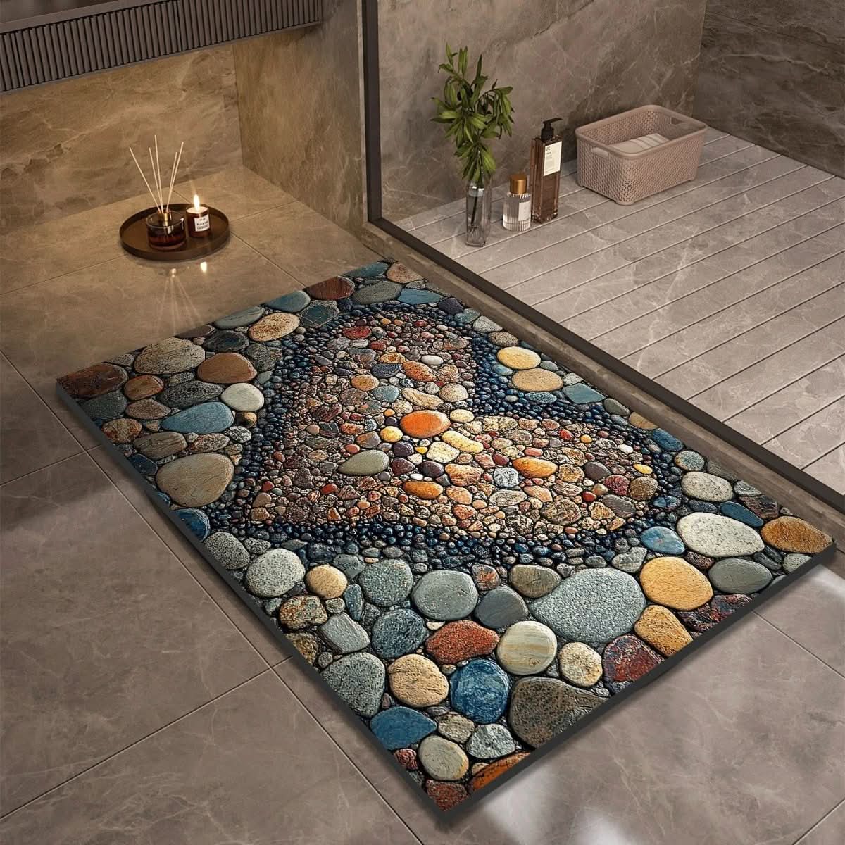 Tapis de Bain en Diatomite Motif Galets Antidérapant