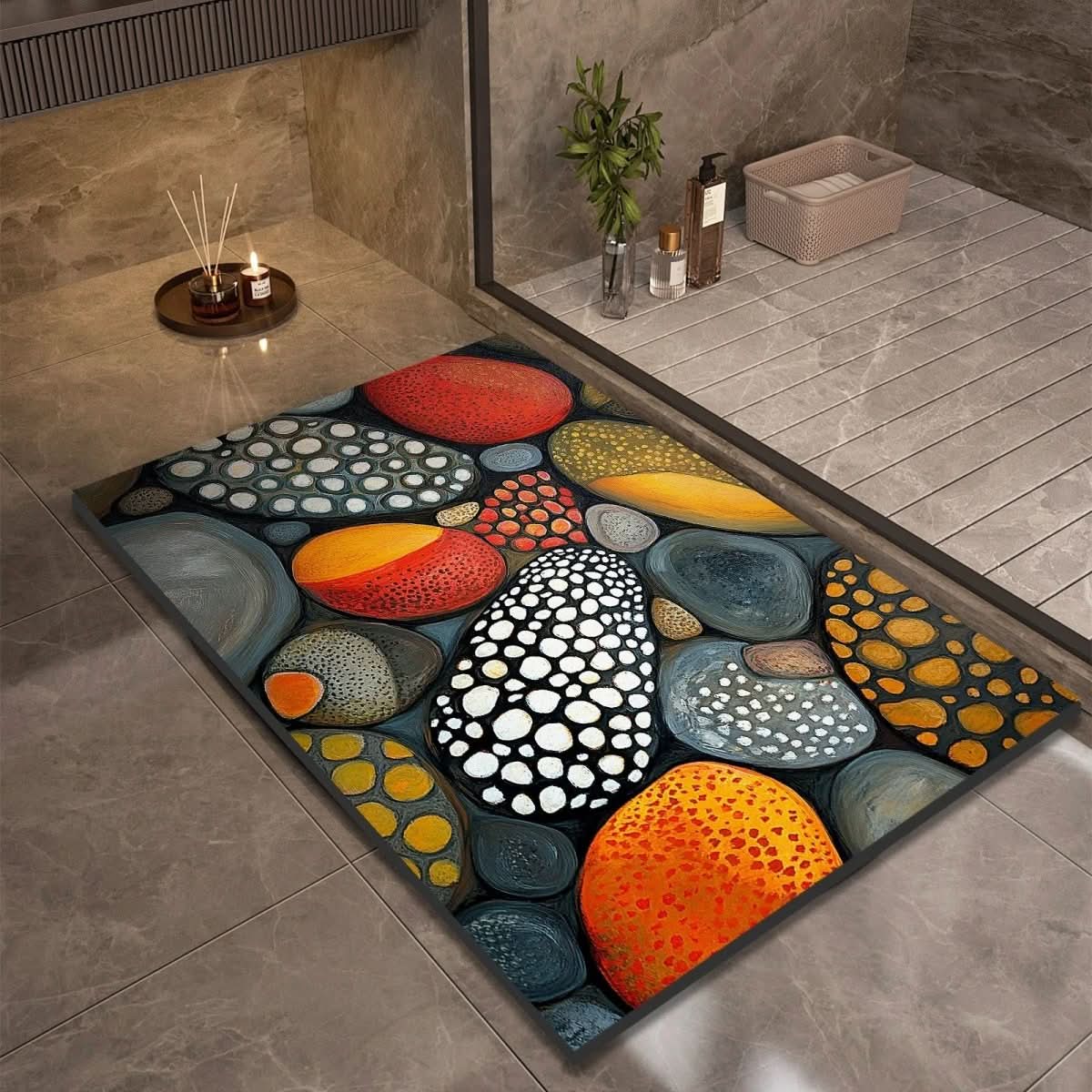 Tapis de Bain en Diatomite Motif Galets Antidérapant