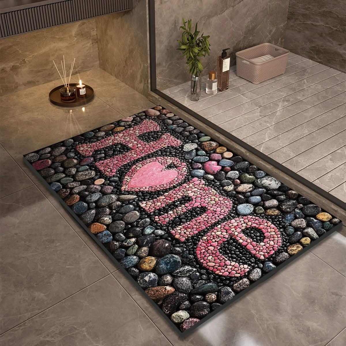 Tapis de Bain en Diatomite Motif Galets Antidérapant