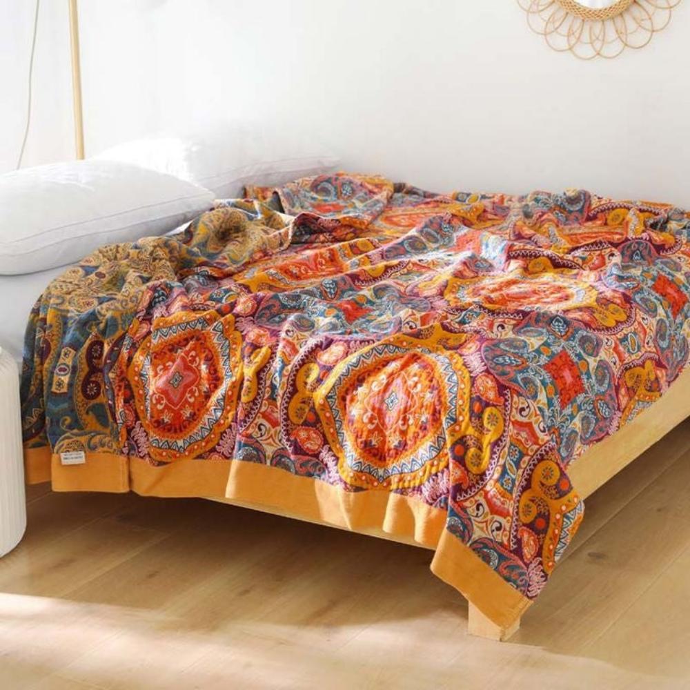 Couverture Réversible Boho en Coton avec Fibres Rafraîchissantes | Confort Optimal pour Nuits d'Été 2