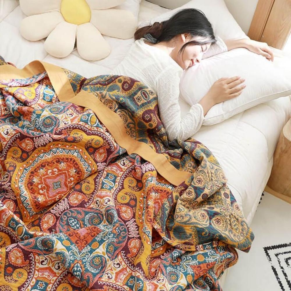 Couverture Réversible Boho en Coton avec Fibres Rafraîchissantes | Confort Optimal pour Nuits d'Été 3