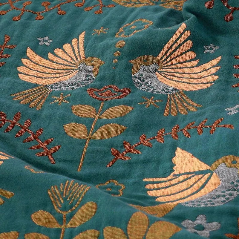 Couverture Réversible en Coton avec Motif Oiseaux | Élégance Scandinave pour Confort Douillet 3