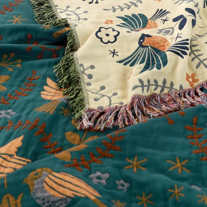 Couverture Réversible en Coton avec Motif Oiseaux | Élégance Scandinave pour Confort Douillet 6
