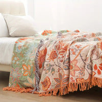 Couverture en Coton Boho avec Imprimé Floral | Élégante Décoration pour Confort Douillet