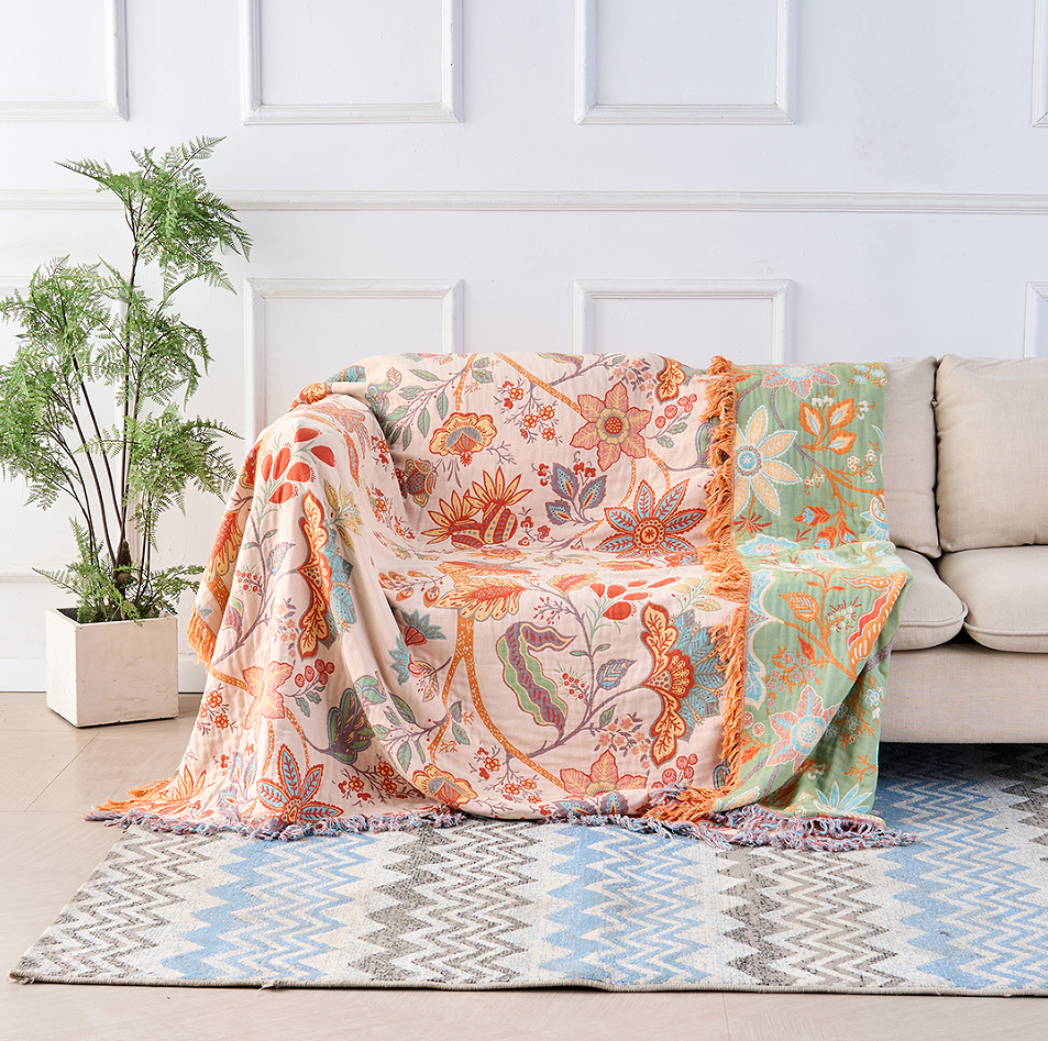 Couverture en Coton Boho avec Imprimé Floral | Élégante Décoration pour Confort Douillet 1