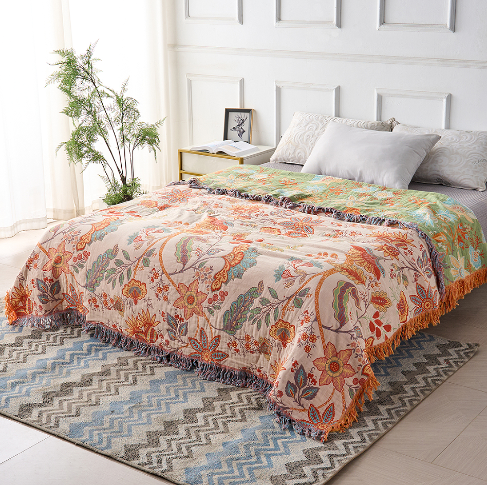 Couverture en Coton Boho avec Imprimé Floral | Élégante Décoration pour Confort Douillet 2