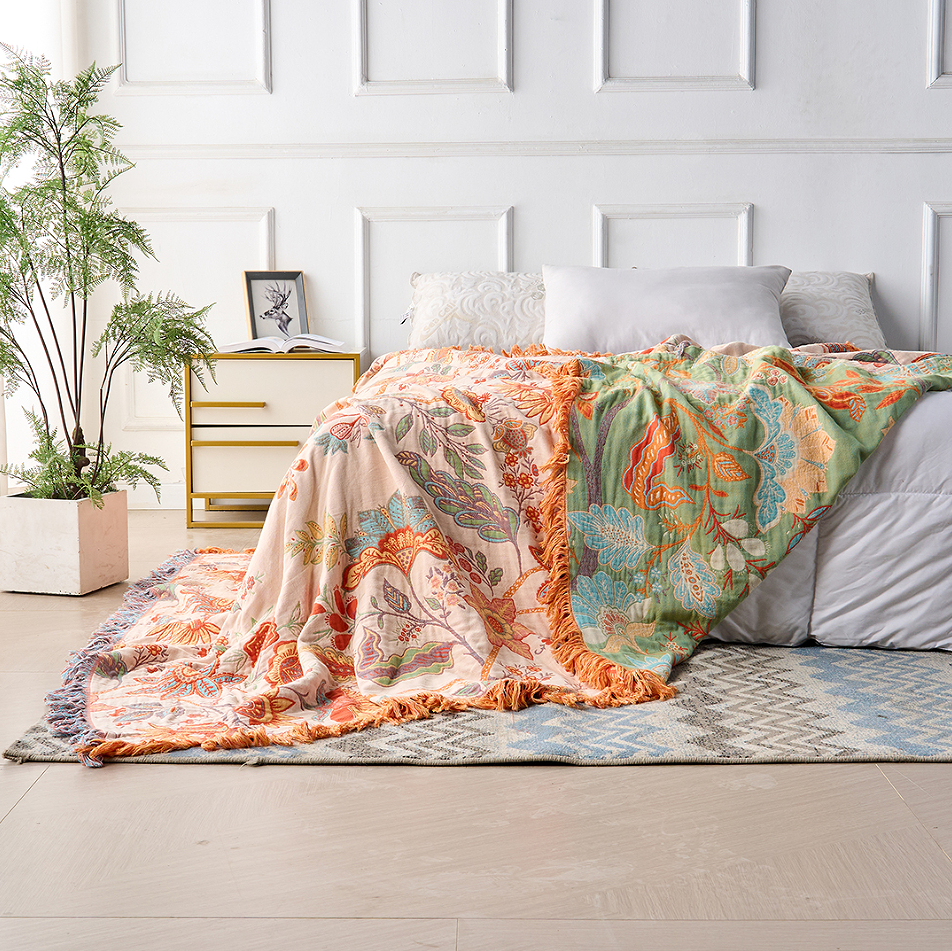 Couverture en Coton Boho avec Imprimé Floral | Élégante Décoration pour Confort Douillet 3